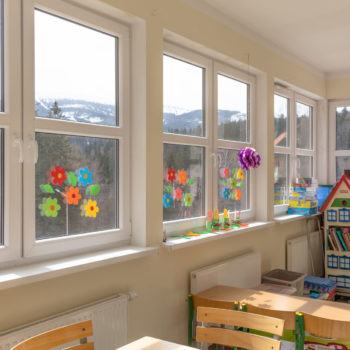 common room for children in the background of mountains