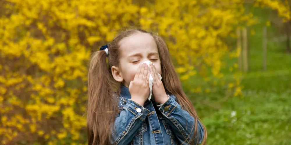 Dziewczynka kicha w chusteczkę, alergia, testy